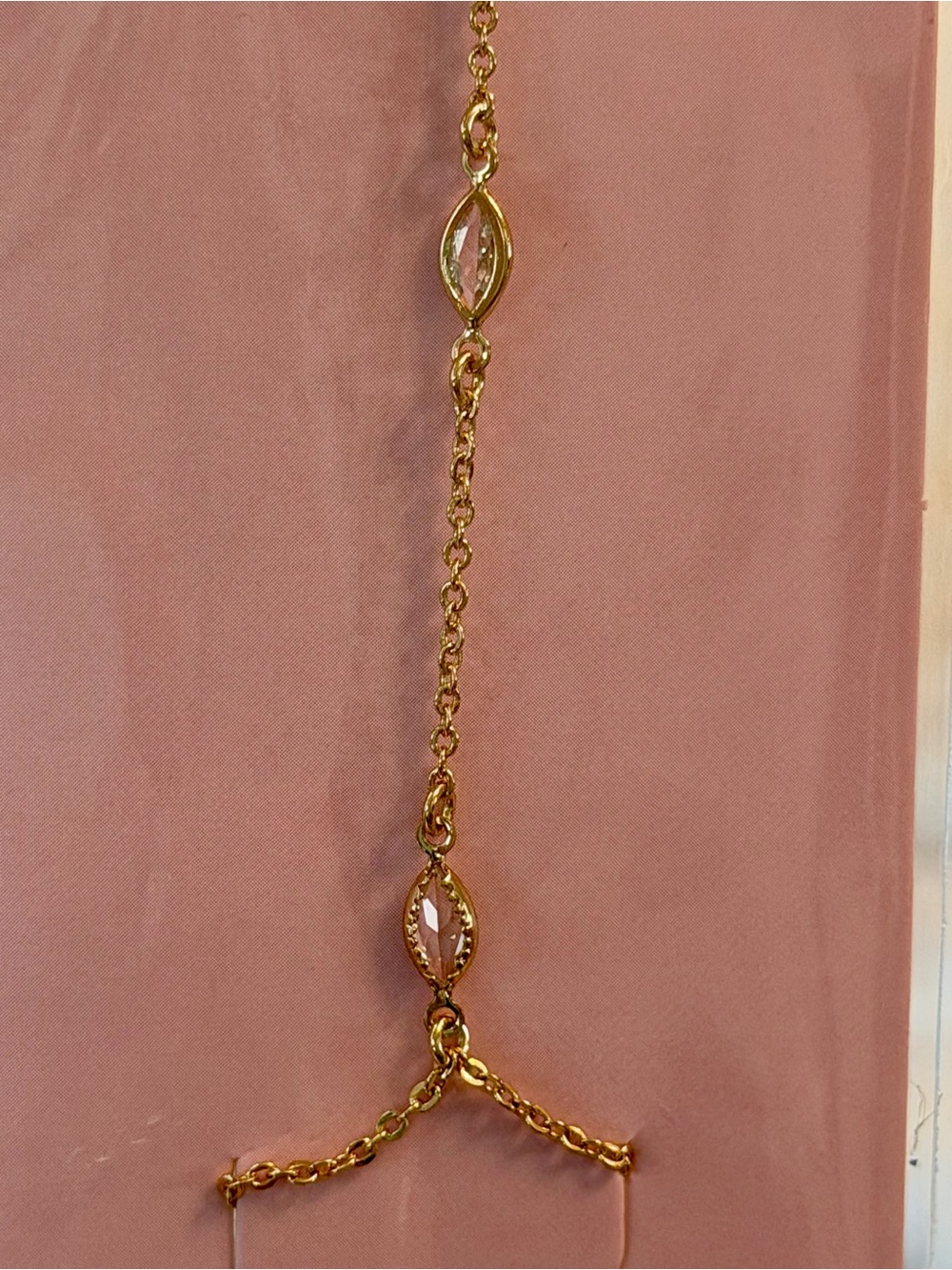 CRYSTAL HAZE Gold Marquise Link Hand Chain Bracelet and Ring 17”x 2” - Picture 5 of 14